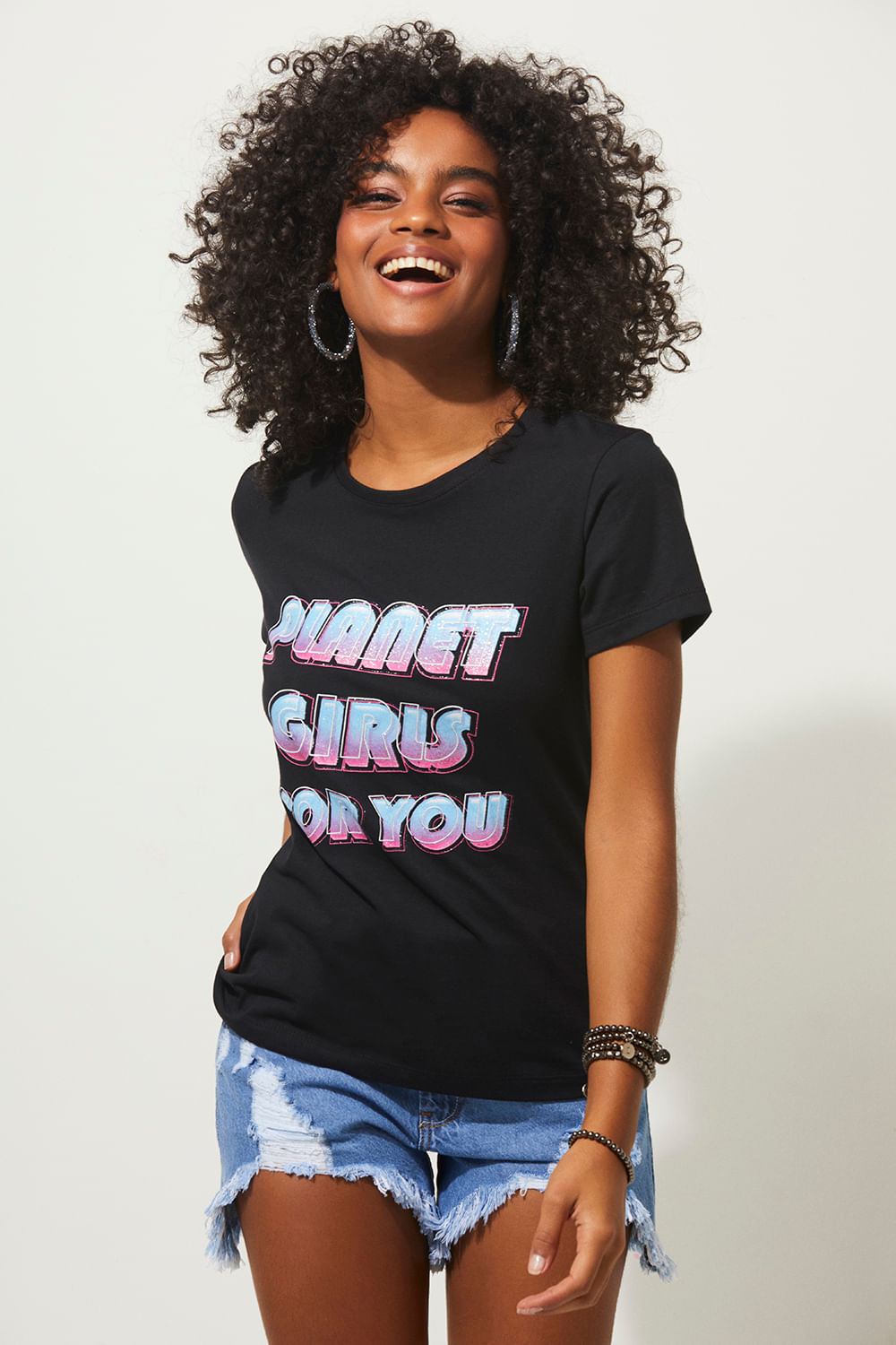 T-shirt for you summer fashion planet girls preto PP