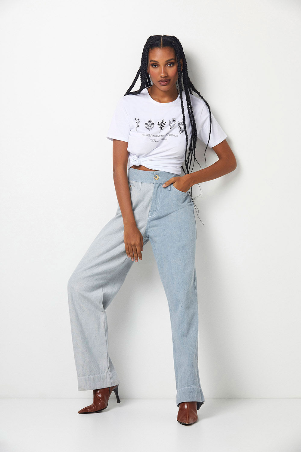 Calça Jeans Feminina Wide Leg Délavé Planet Girls Jeans Claro
