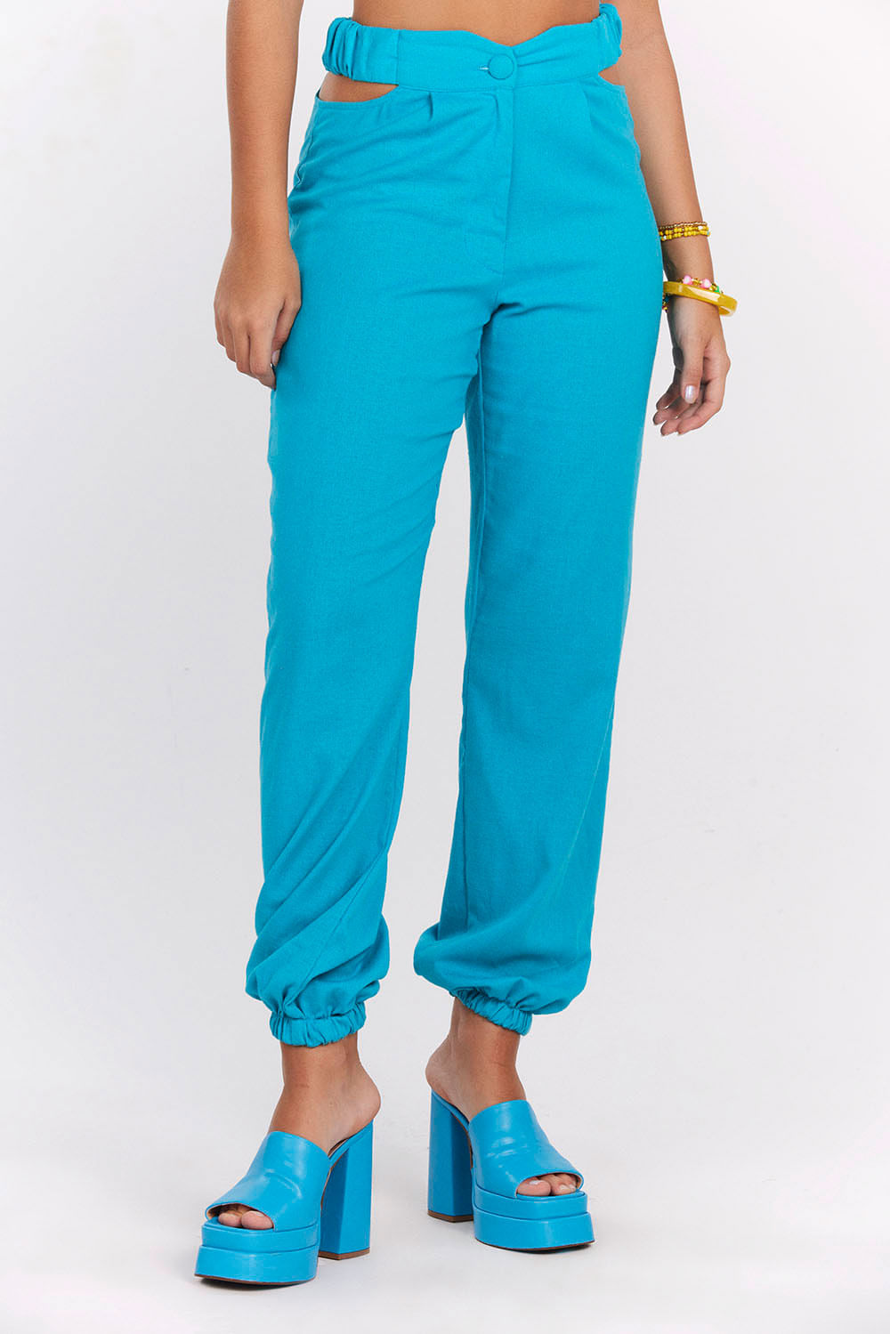 Calça Feminina Jogger Recorte Cintura Planet Girls Azul Médio 5