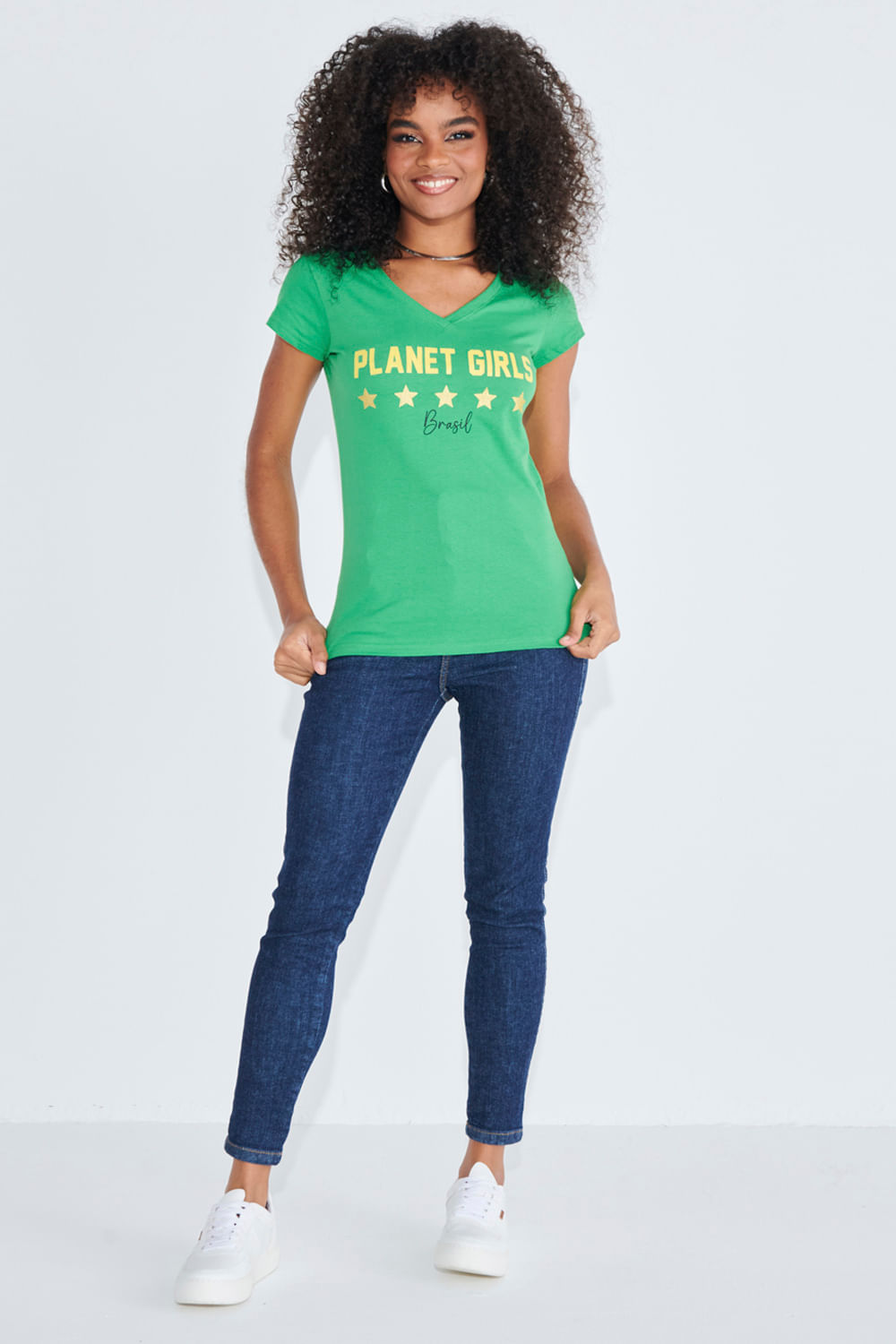 Camiseta Brasil Gola v Planet Girls Verde Médio 3