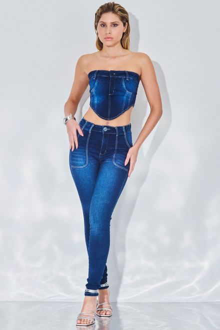 Calça Feminina Jeans Azu Marinhol Metal Estampa - Compre Agora