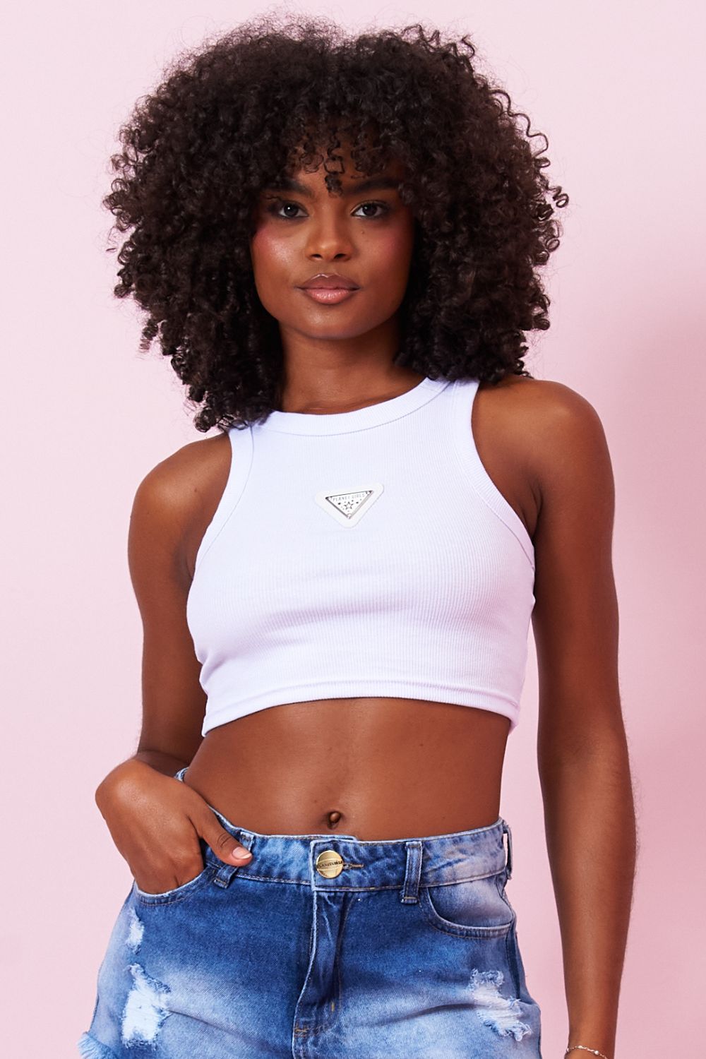 【Homme girls】LOGO CROPPED TANK 新品 Cropped Feminino Com Aplique Logo Planet Girls - Planet Girls