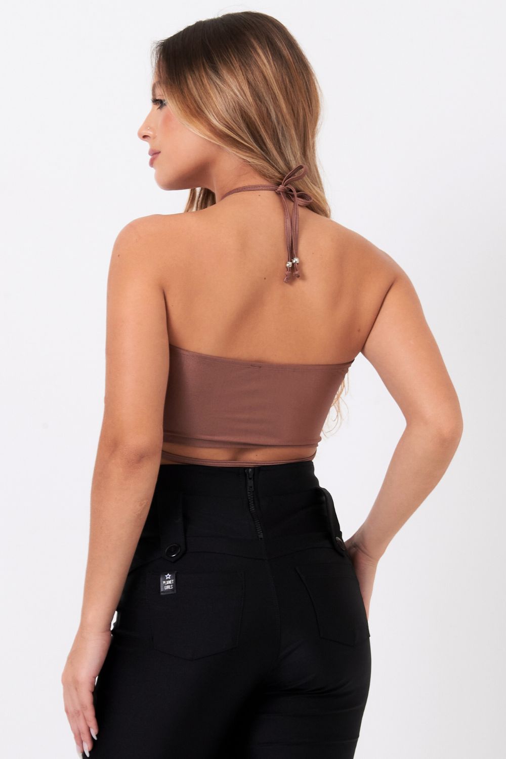 Top Feminino Up Glam Com Ponteiras Planet Girls Marrom Médio 2