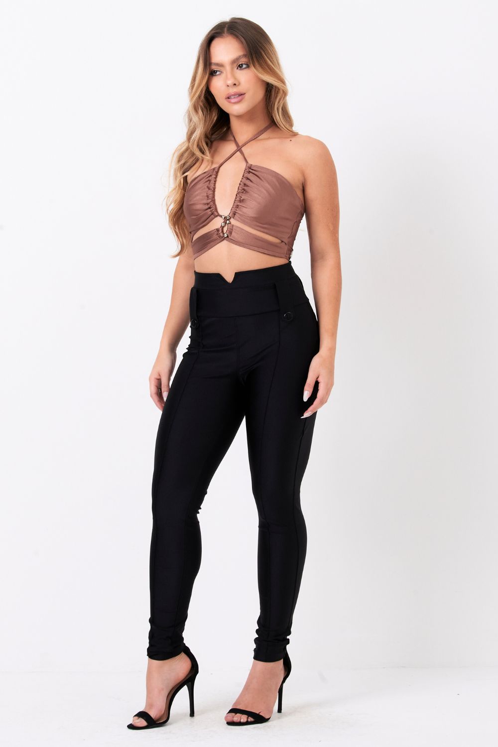 Top Feminino Up Glam Com Ponteiras Planet Girls Marrom Médio 3
