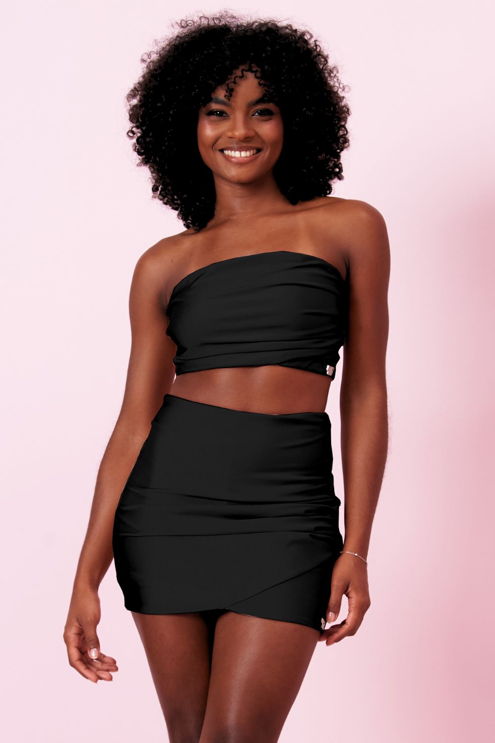 Conjunto Cropped e Saia Drapeados Up Glam Planet Girls Preto