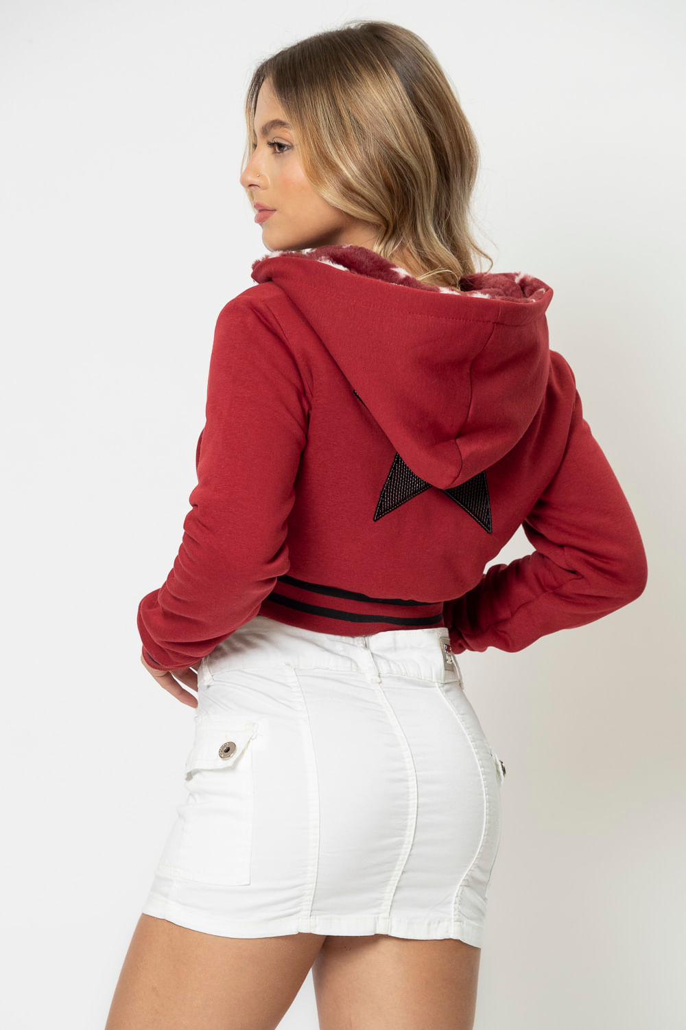 Moletom Cropped Dupla Face Com Relevo Planet Girls Vermelho Escuro 2