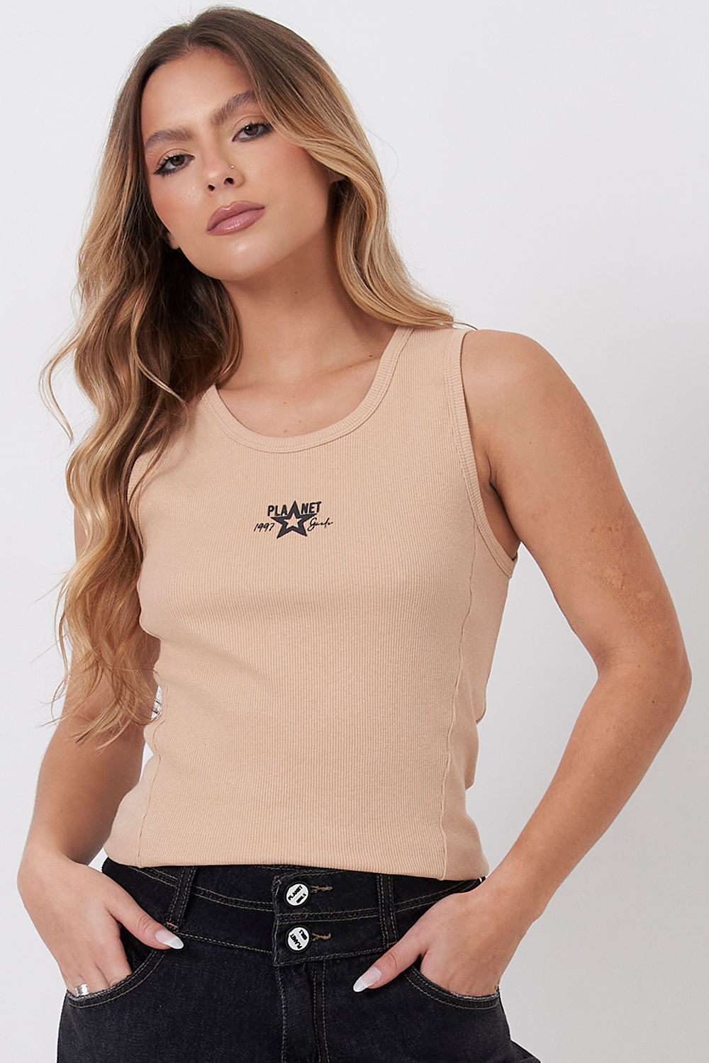 Regata Feminina Cropped 1997 Planet Girls Marrom Médio