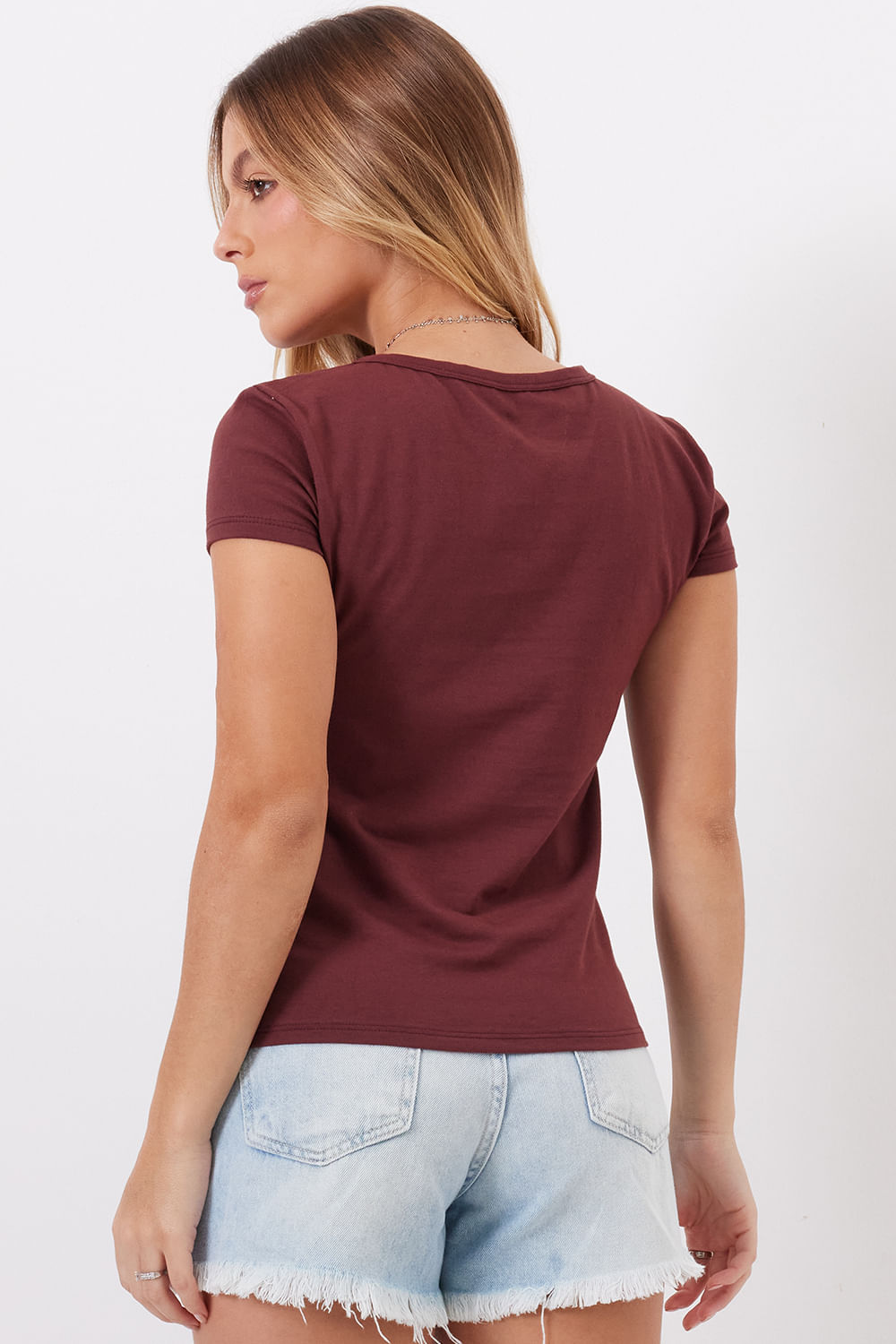 Camiseta Feminina Decote v Planet Girls Vinho 2
