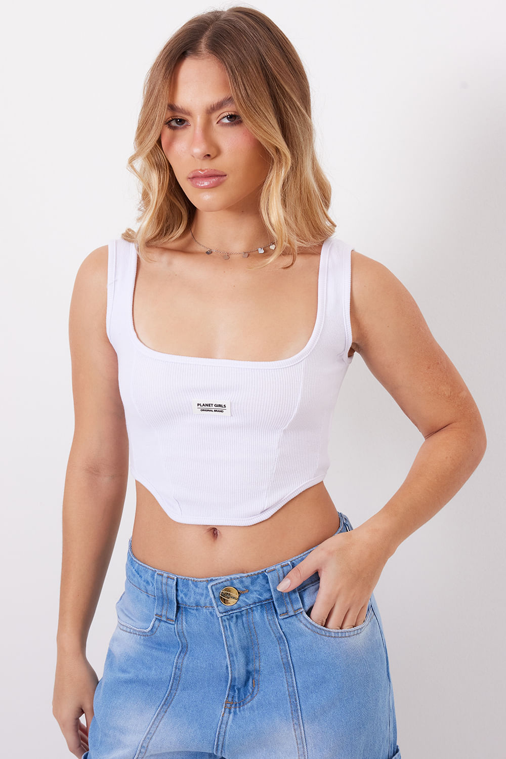 Cropped Regata Decote Reto Planet Girls Branco