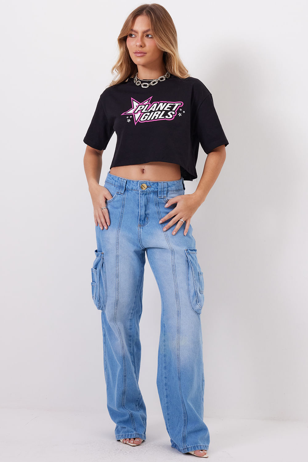 T-Shirt Cropped Feminina Planet Girls Preto 3