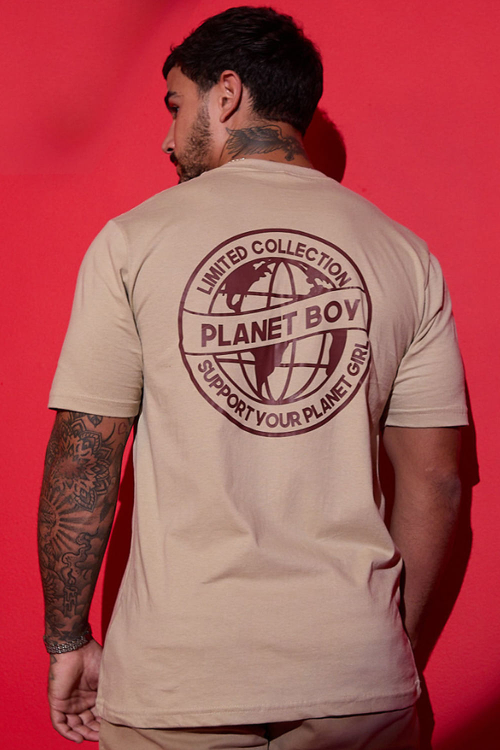 Camiseta Masculina Casual Planet Boy Bege 2