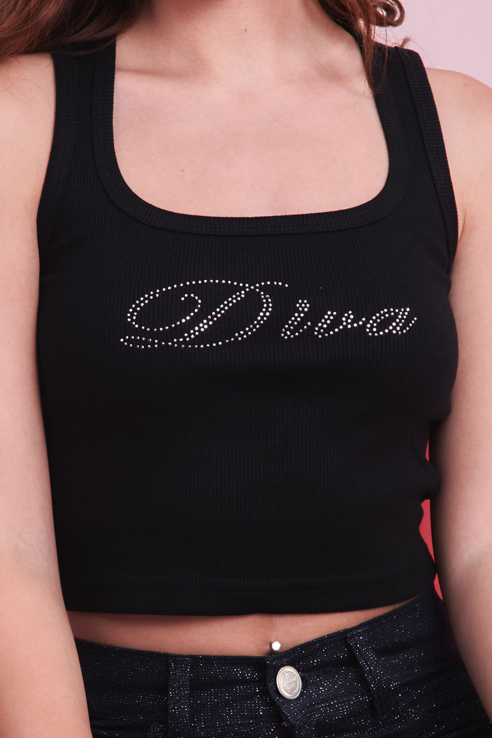 Regata Cropped Feminina Canelada Diva Planet Girls Preto 3