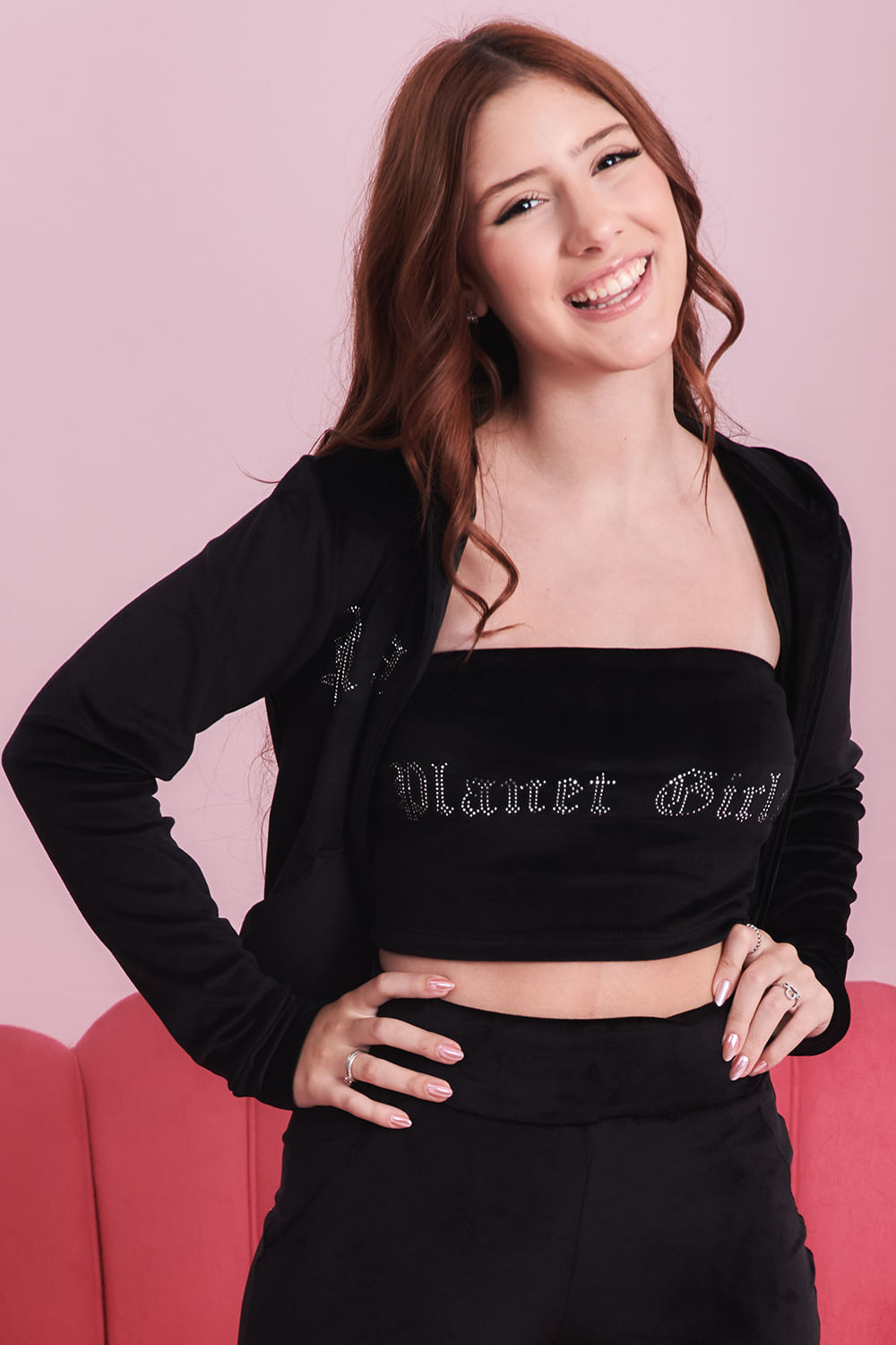 Top Faixa Plush Com Strass Planet Girls Preto 2