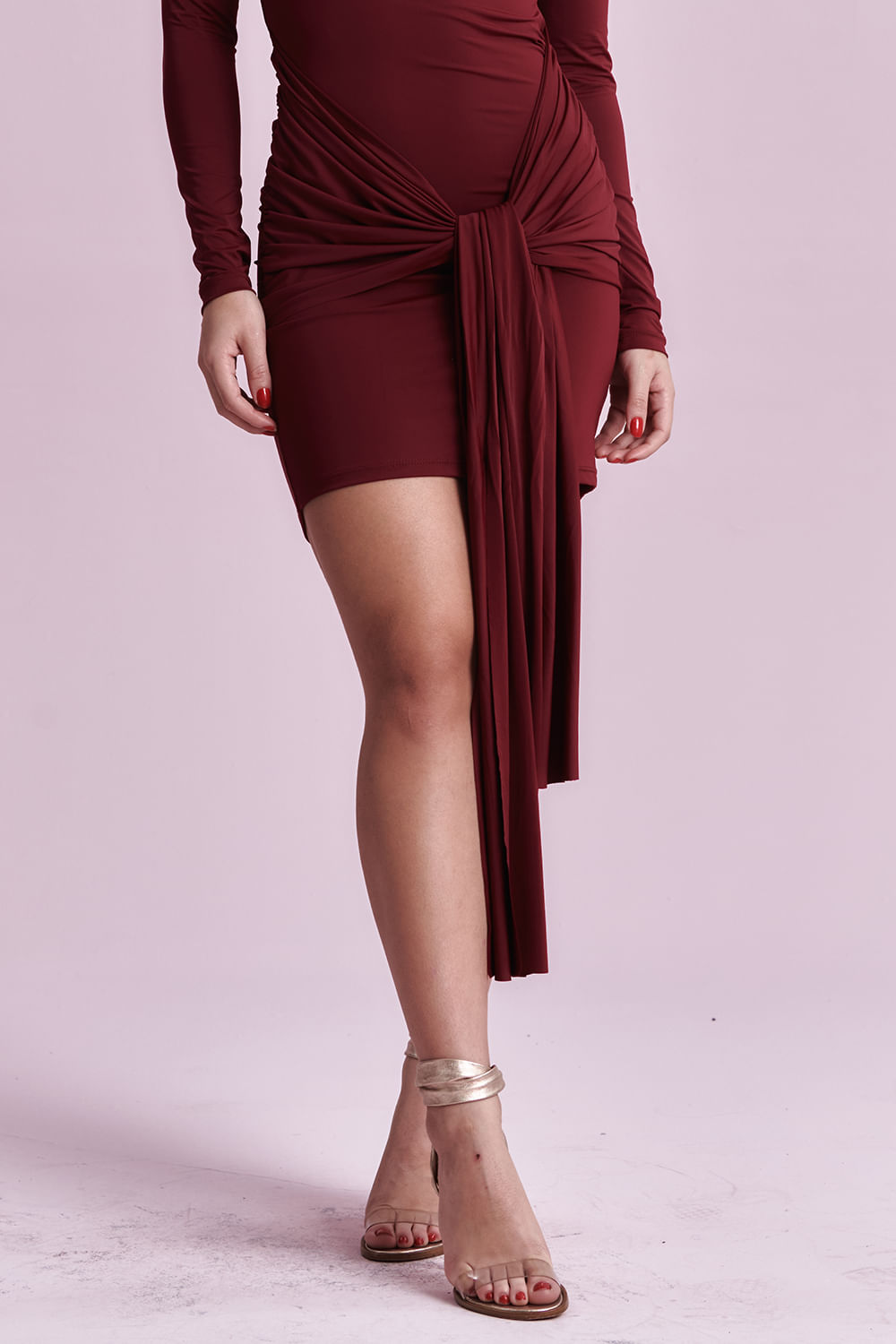 Vestido Curto Gola Alta Detalhe Nó Planet Girls Vinho 4