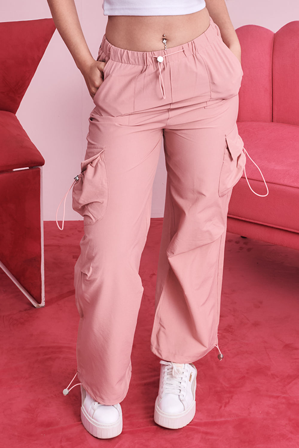 Calça Feminina Jogger Bolso Lateral Planet Girls Rosa 2