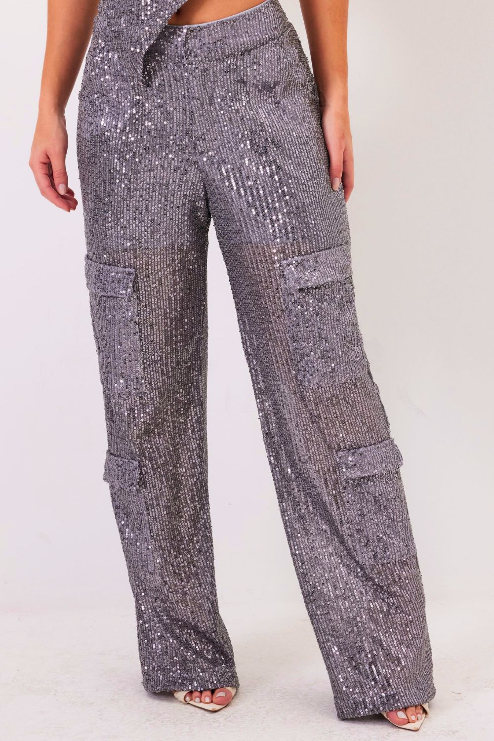 Conjunto Top e Calça Paetê Feminino Planet Girls Cinza 3