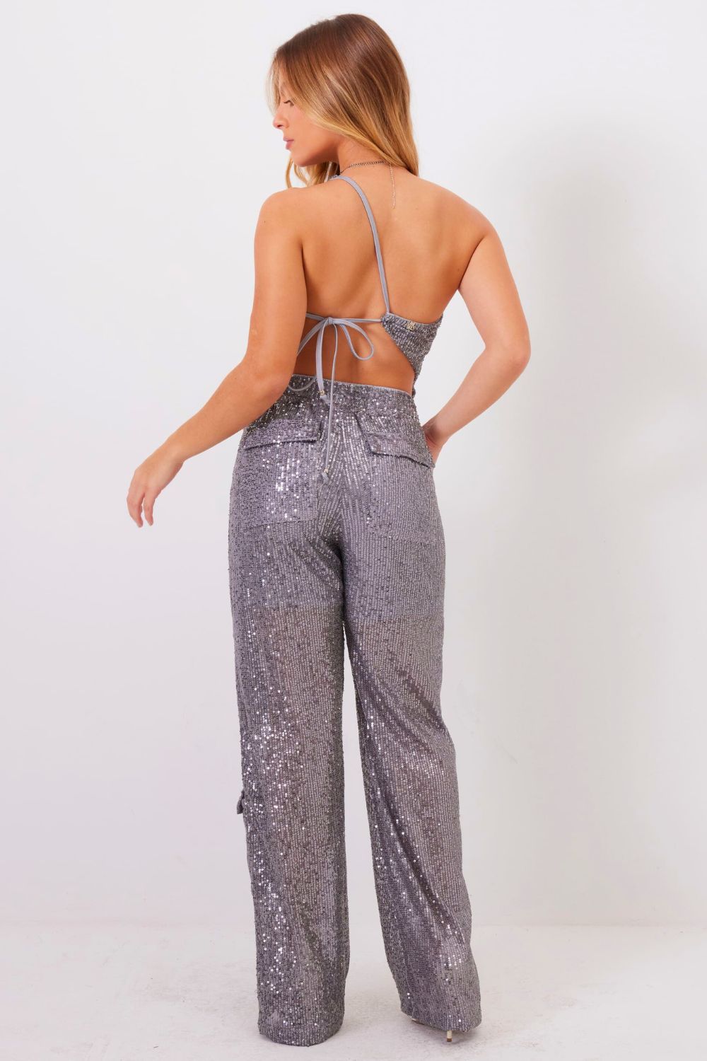 Conjunto Top e Calça Paetê Feminino Planet Girls Cinza 4