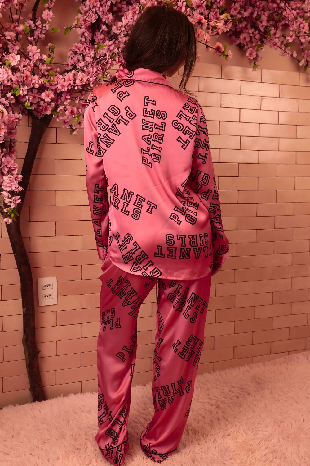 Conjunto Pijama Longo Feminino Estampado Planet Girls Rosa 2