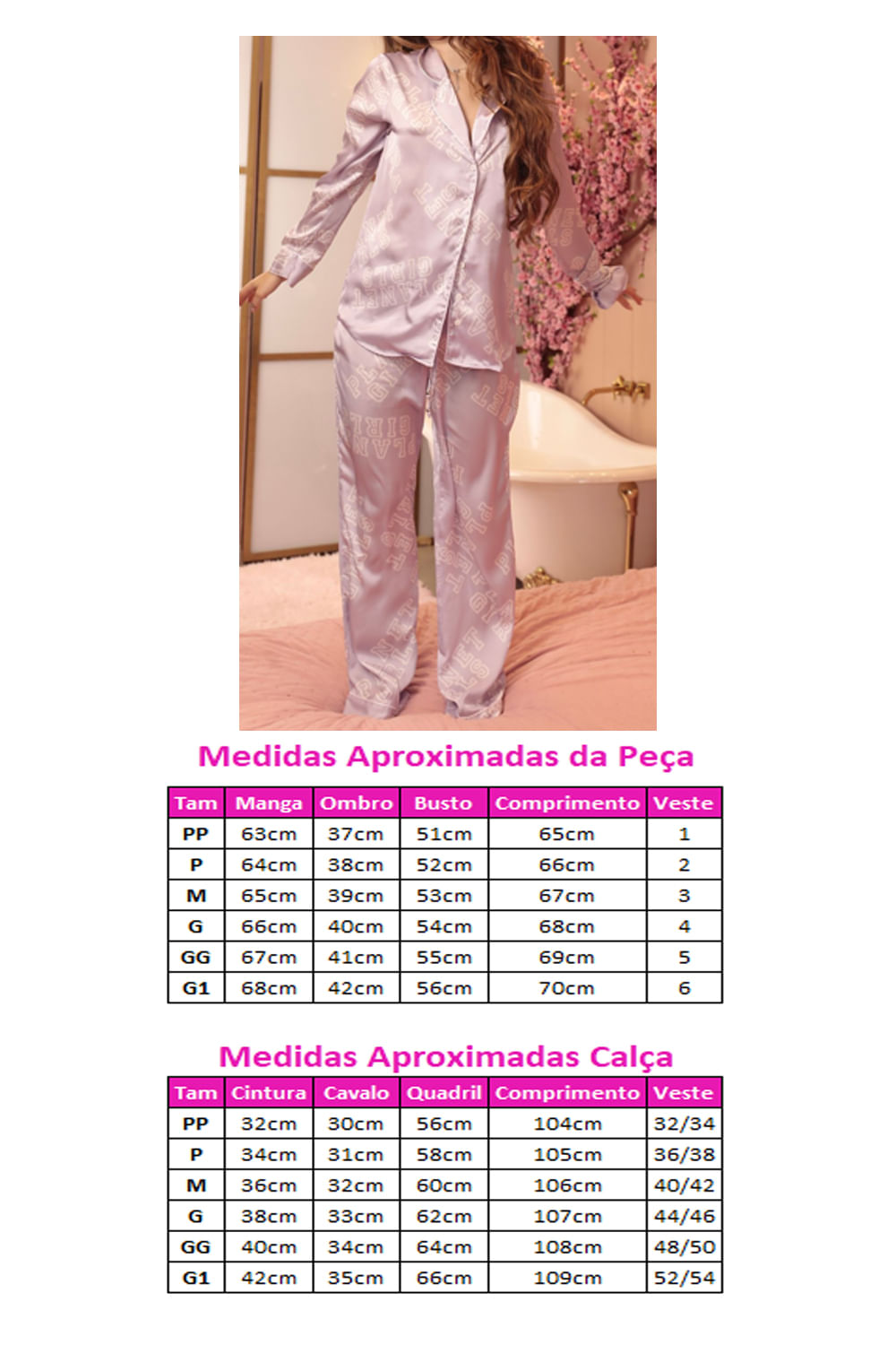 Conjunto Pijama Longo Feminino Estampado Planet Girls Roxo 6