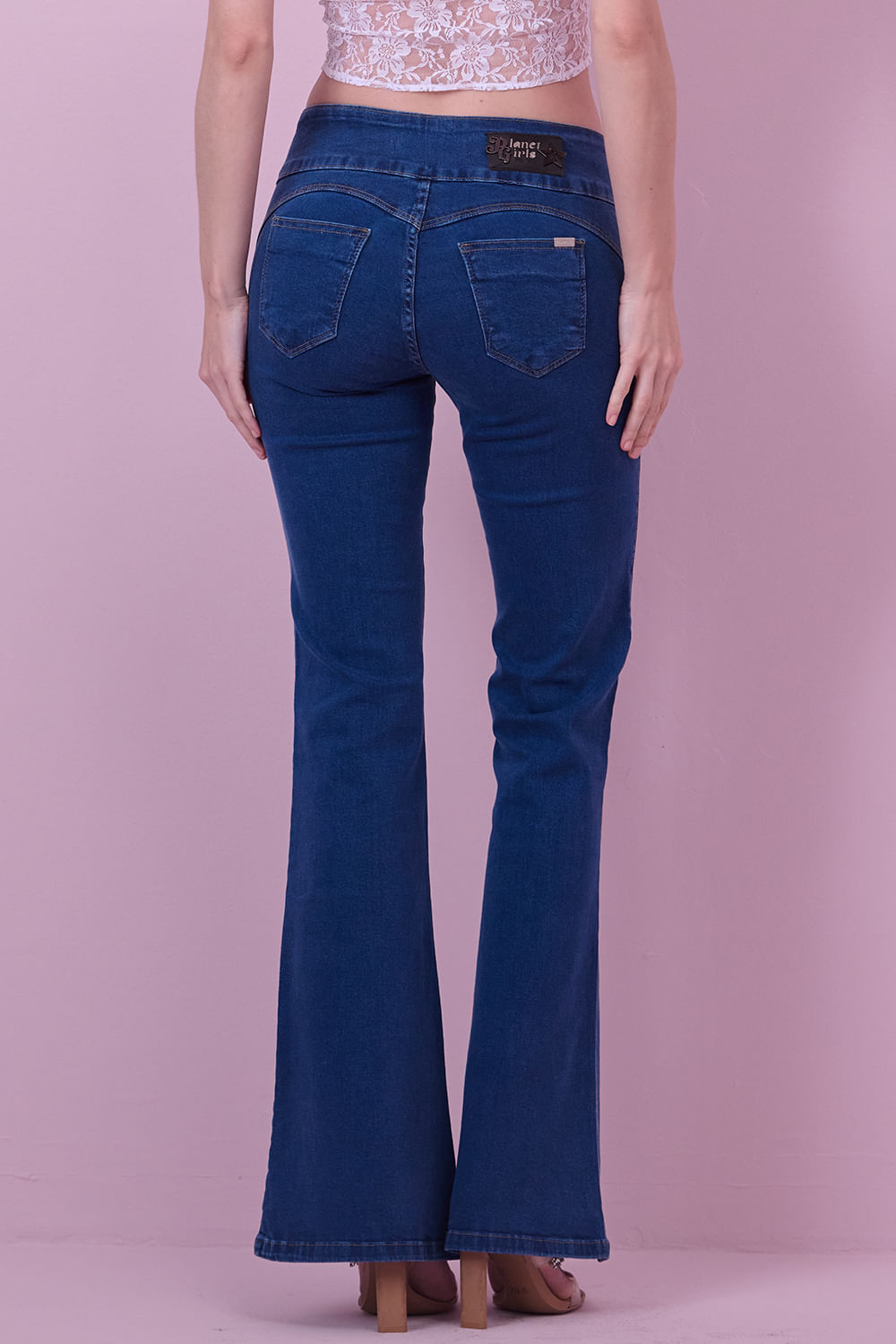 Calça Flare Com Aplique de Estrela Planet Girls Jeans Escuro 6