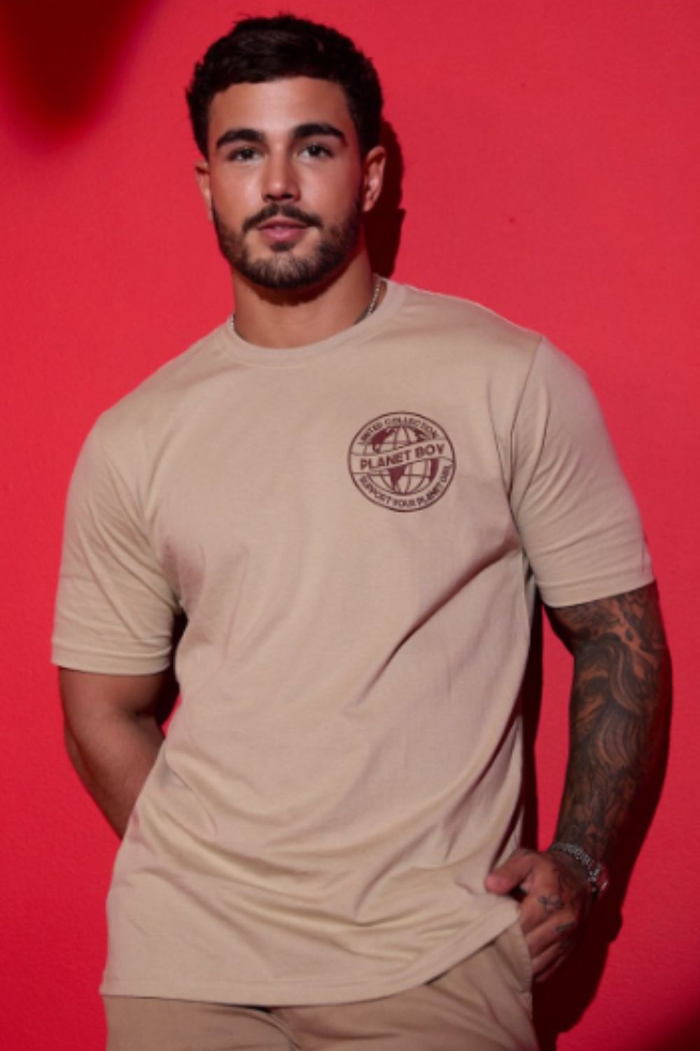 Camiseta Masculina Casual Planet Boy Bege
