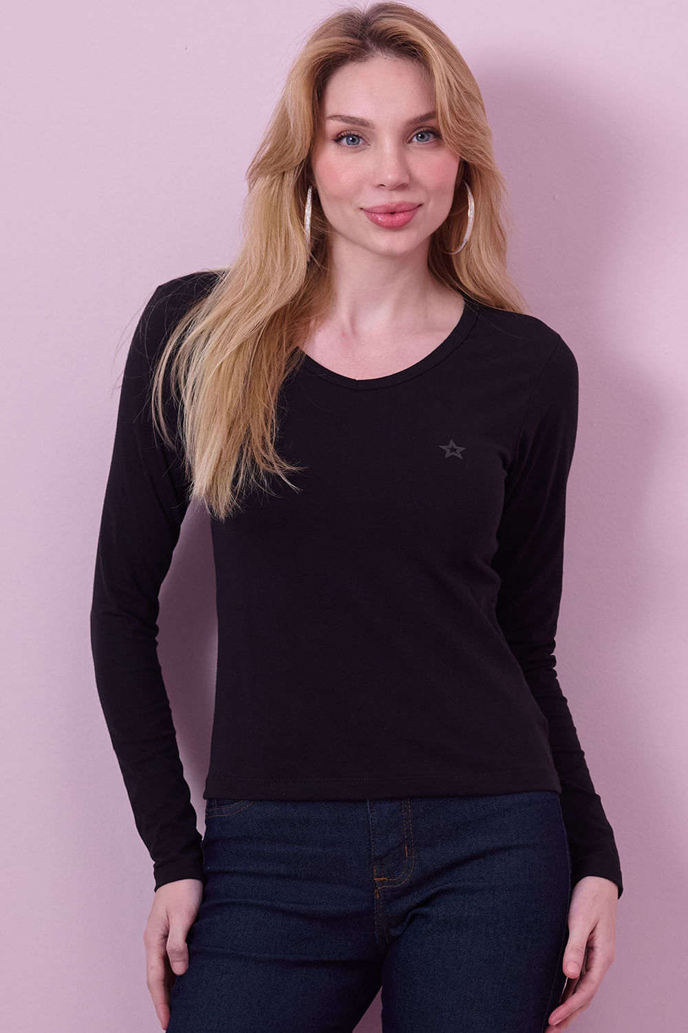 Camiseta Feminina Manga Longa Planet Girls Preto