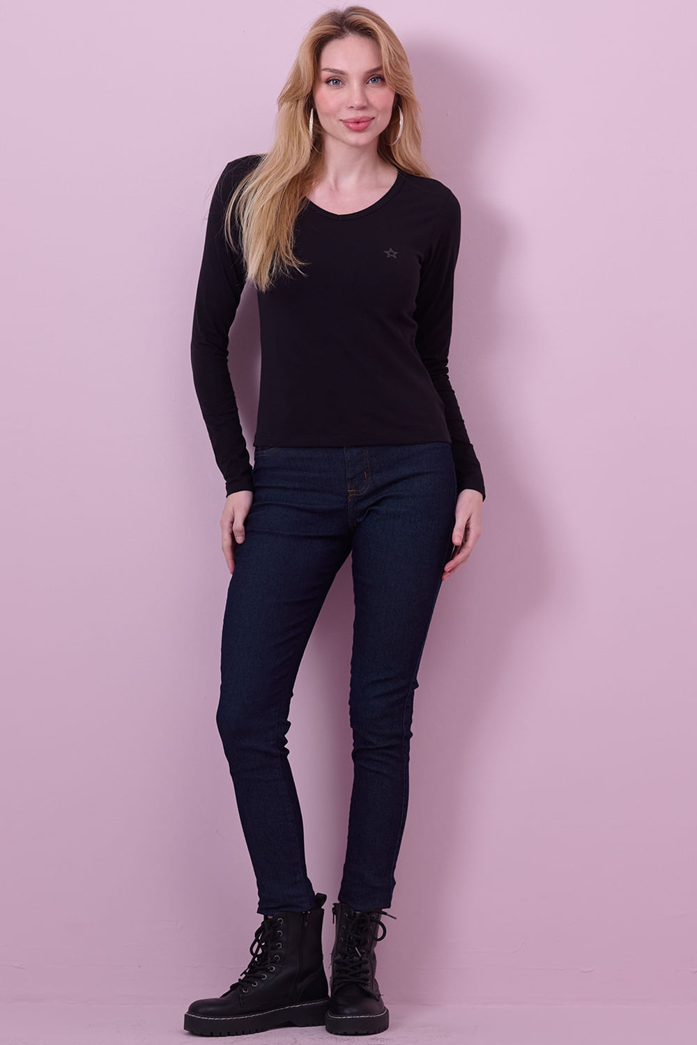 Camiseta Feminina Manga Longa Planet Girls Preto 4