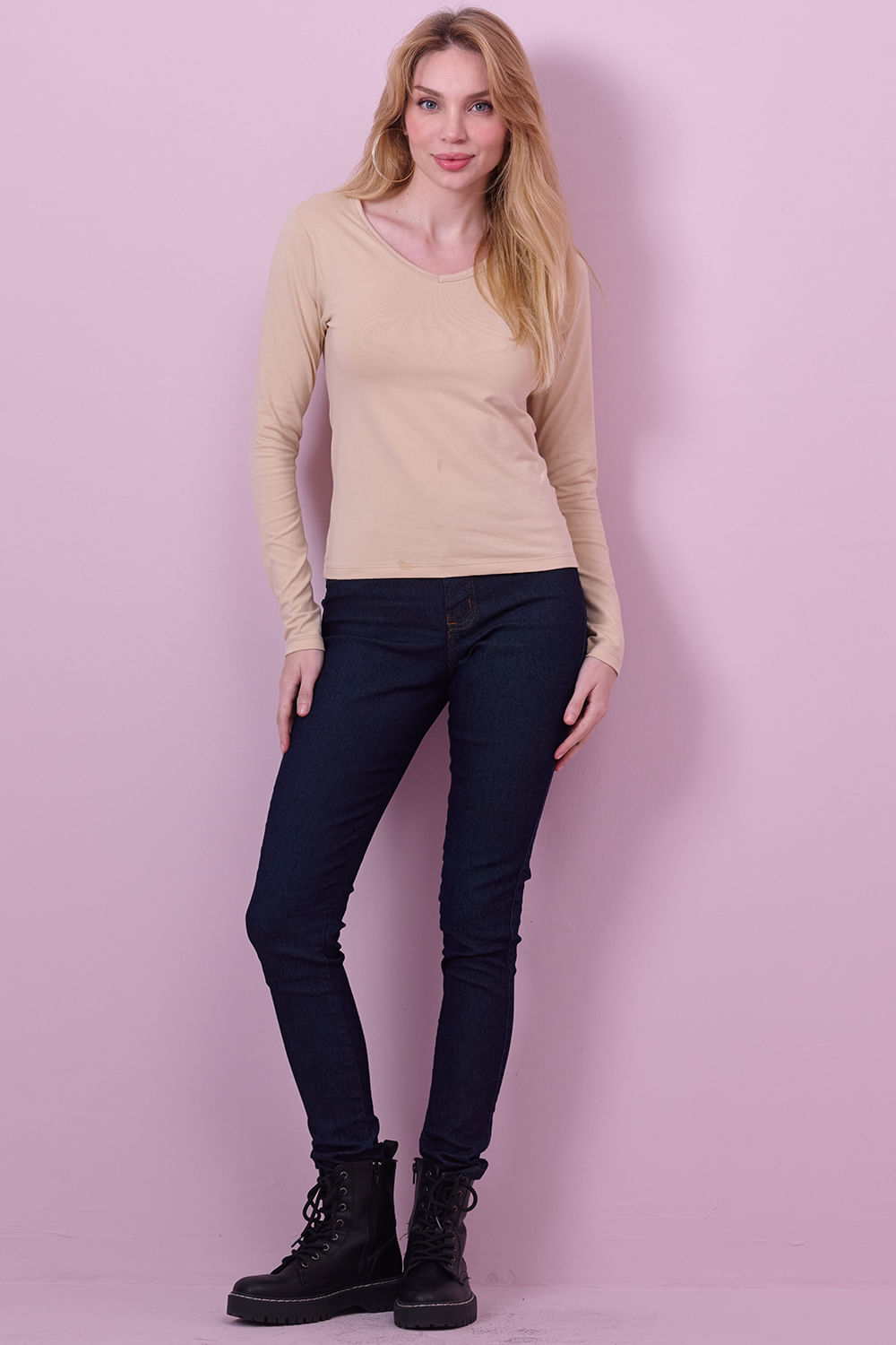 Camiseta Feminina Manga Longa Planet Girls Bege 4