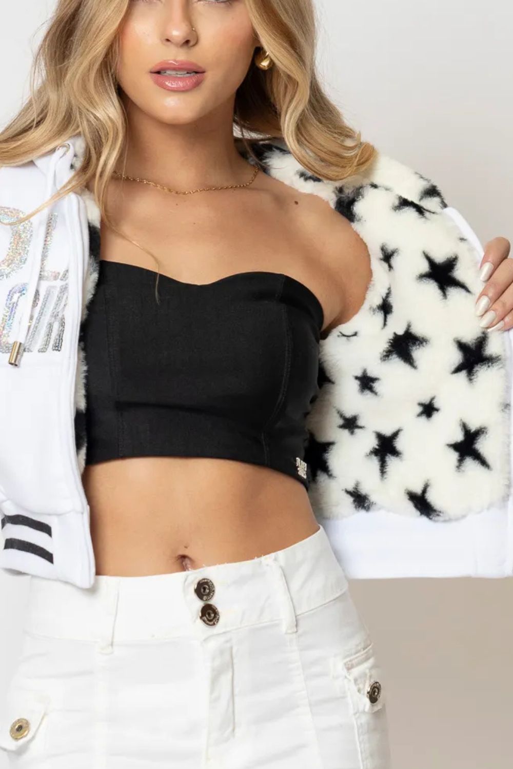 Moletom Cropped Dupla Face Com Relevo Planet Girls Branco 5