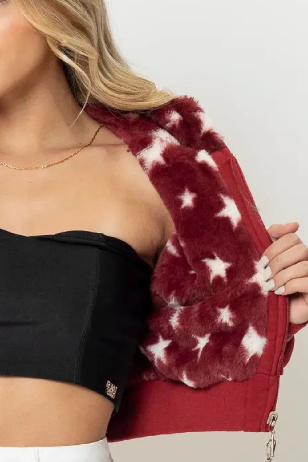 Moletom Cropped Dupla Face Com Relevo Planet Girls Vermelho Escuro 5
