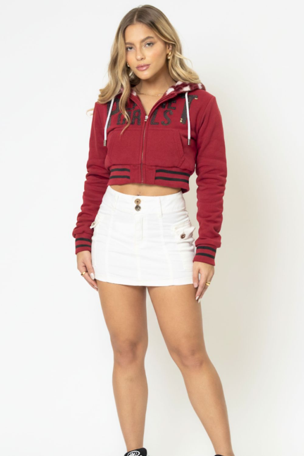 Moletom Cropped Dupla Face Com Relevo Planet Girls Vermelho Escuro 6