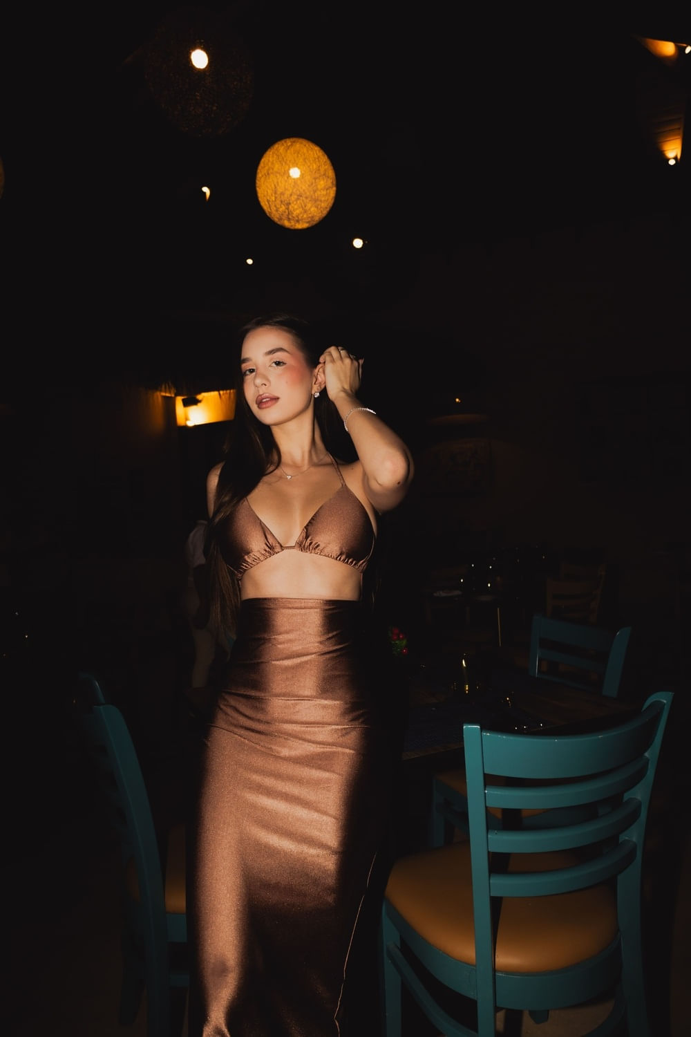 Vestido Longo Com Amarração Shiny Planet Girls Marrom Escuro 2
