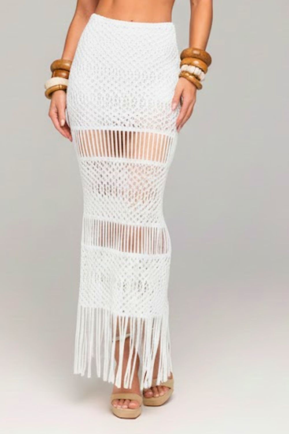 Conjunto Top e Saia Longa em Tricô Planet Girls Branco 3