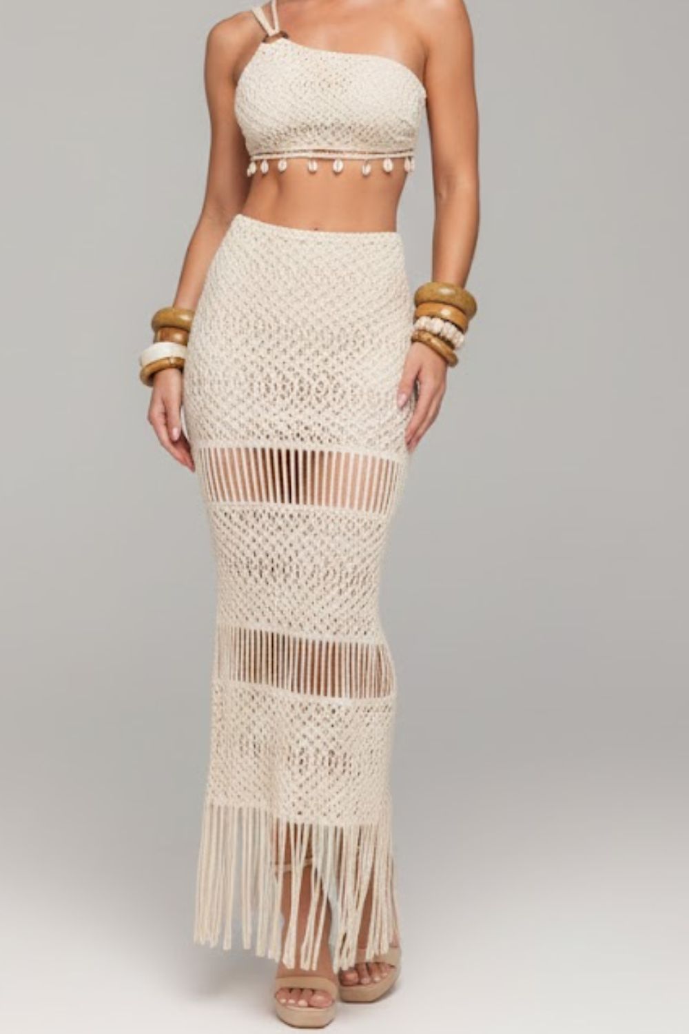 Conjunto Top e Saia Longa em Tricô Planet Girls Bege 3