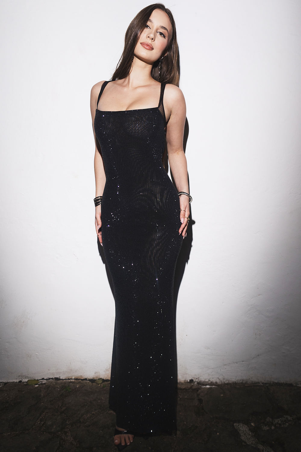 Vestido Longo Com Strass Belle Planet Girls Preto 3