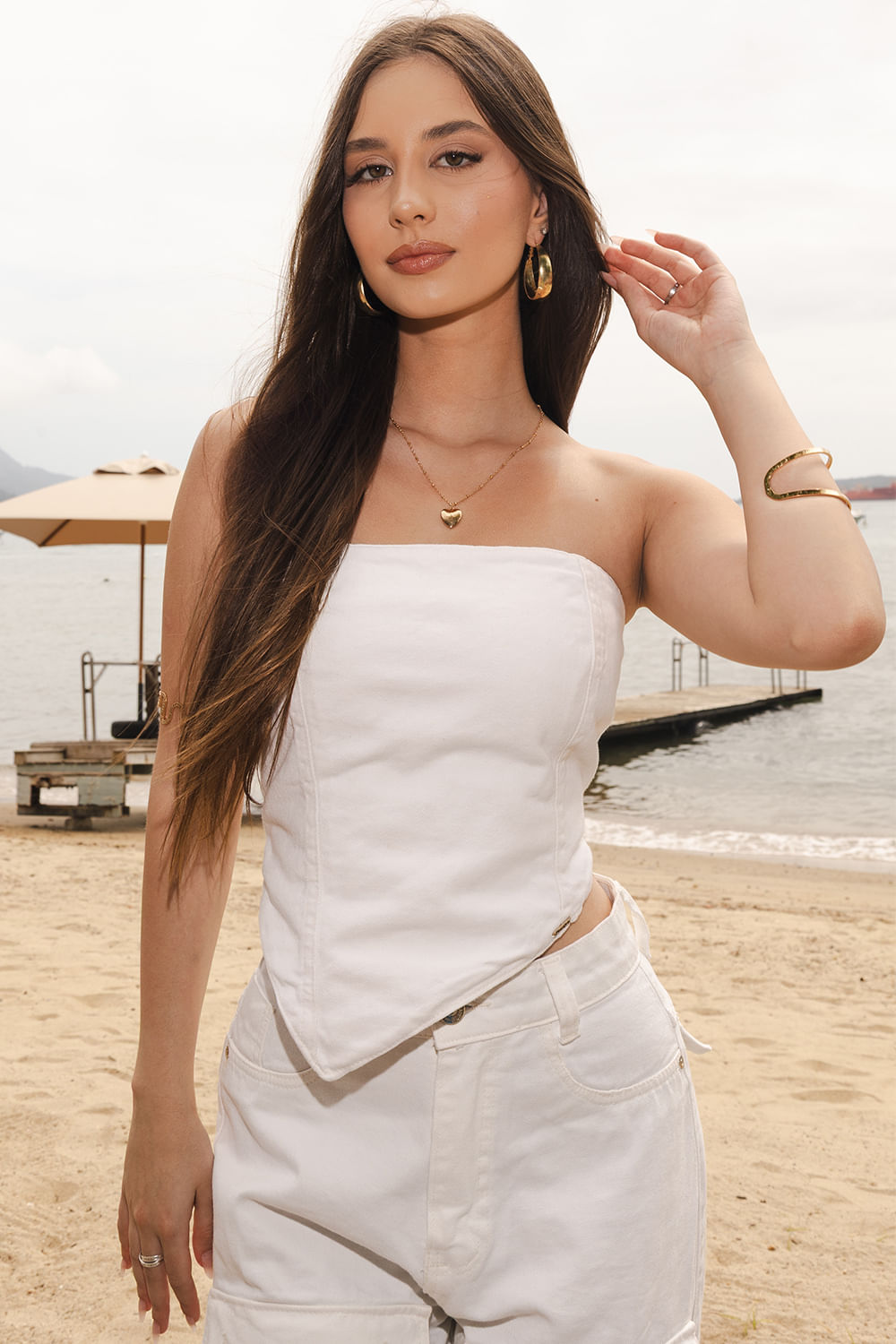 Top Jeans Sem Alça Planet Girls Branco