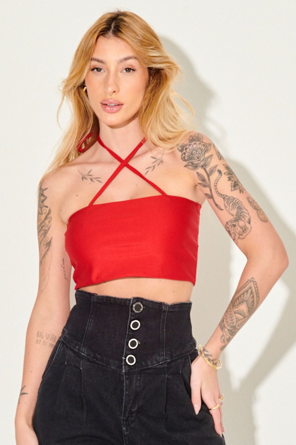 Top Faixa Up Glam Liso Amarração Planet Girls Vermelho Médio