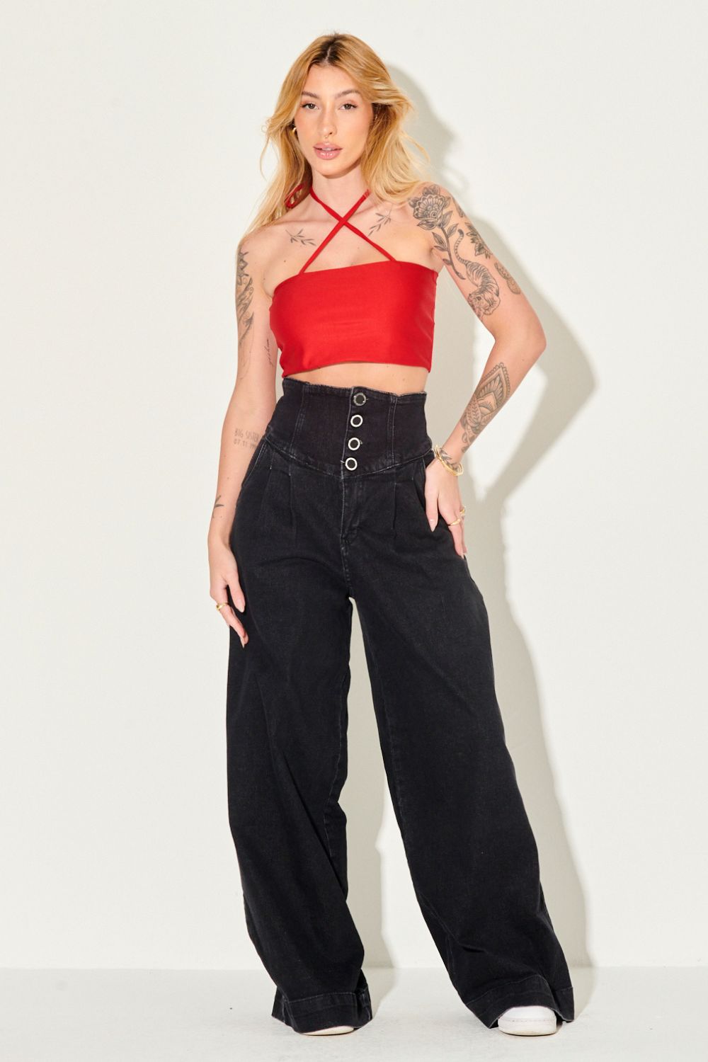 Top Faixa Up Glam Liso Amarração Planet Girls Vermelho Médio 3