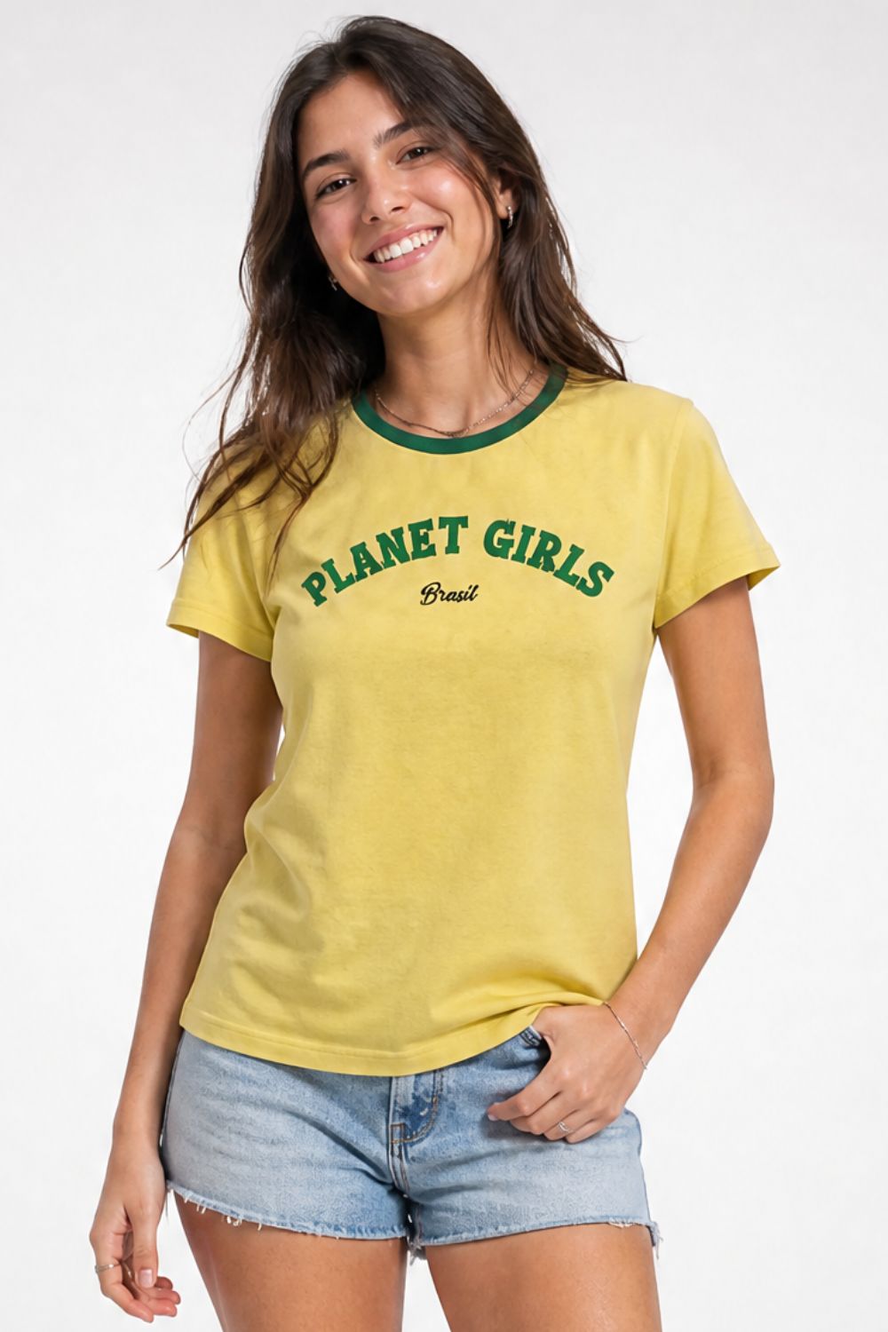 Camiseta Feminina Brasil Planet Girls Amarelo Médio